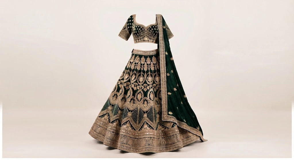 Zari Embroidered Designer Velvet Lehenga Choli - Image 4