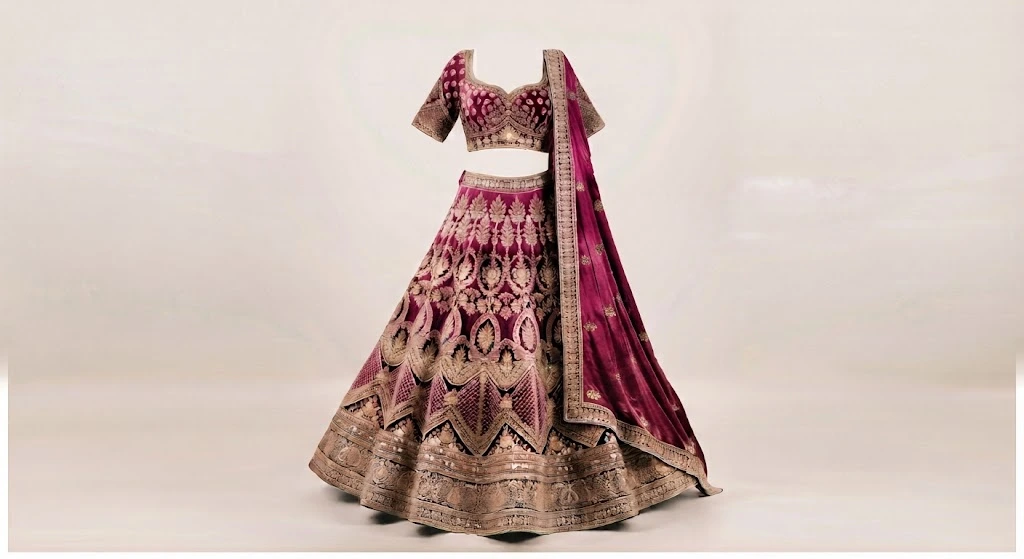 Zari Embroidered Designer Velvet Lehenga Choli - Image 3